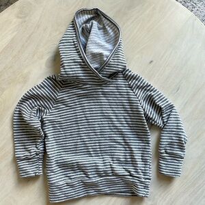 EUC CHILDHOODS CLOTHING TRADEMARK RAGLAN HOODIE GREY GRAY WHITE STRIPE SZ 3T